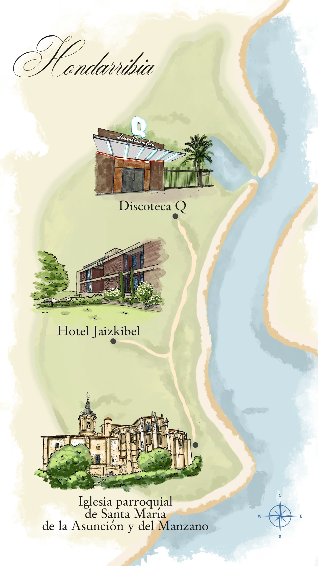 Mapa ilustrado de Hondarribia con ubicaciones